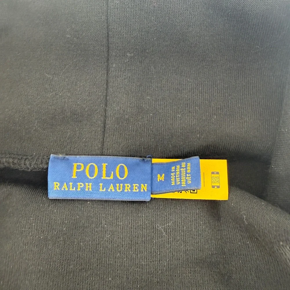 Polo Ralph Lauren Mens Black Turtleneck Sweatshirt Leather Shoulder Panels M